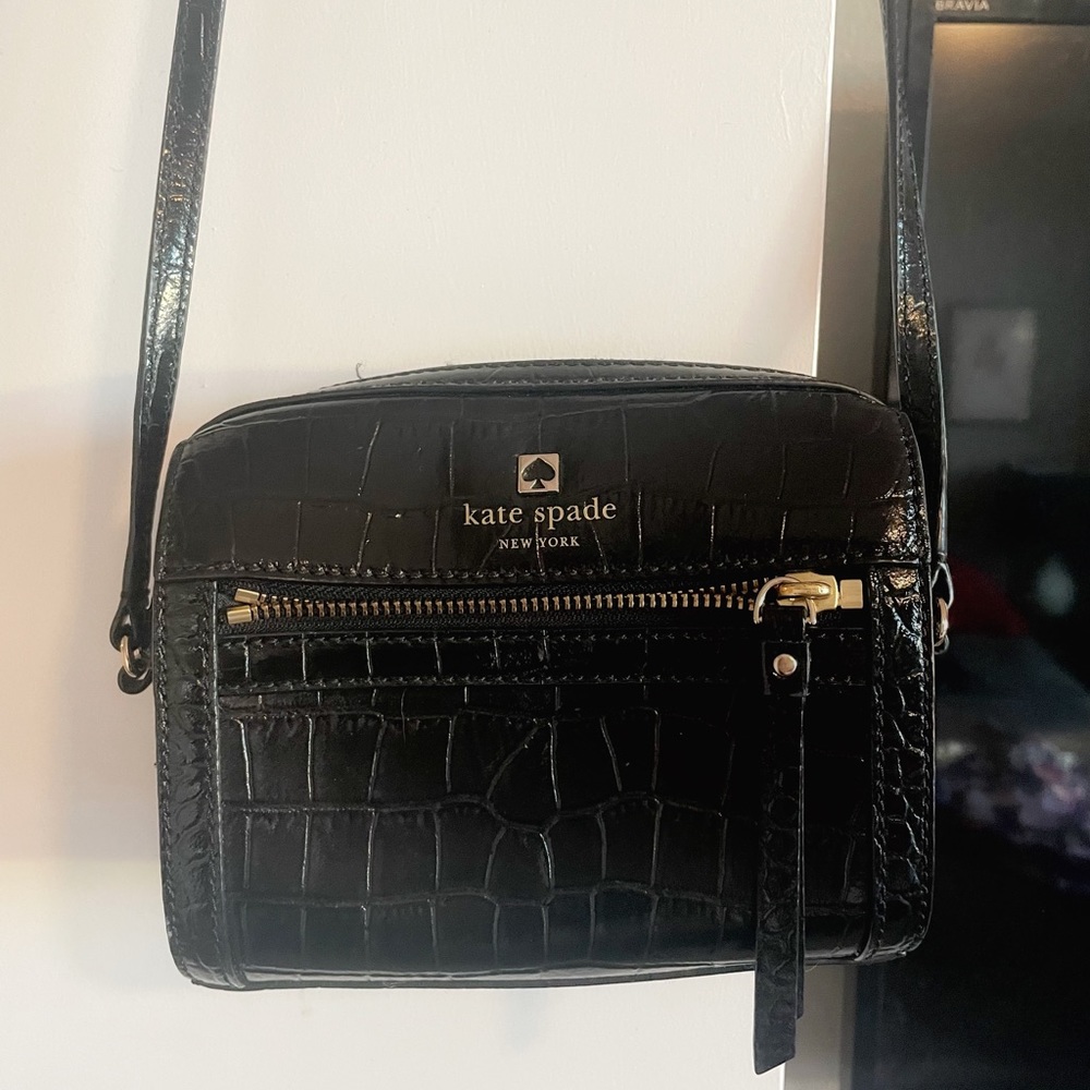 Croc Embossed Kate Spade Crossbody Purse Black